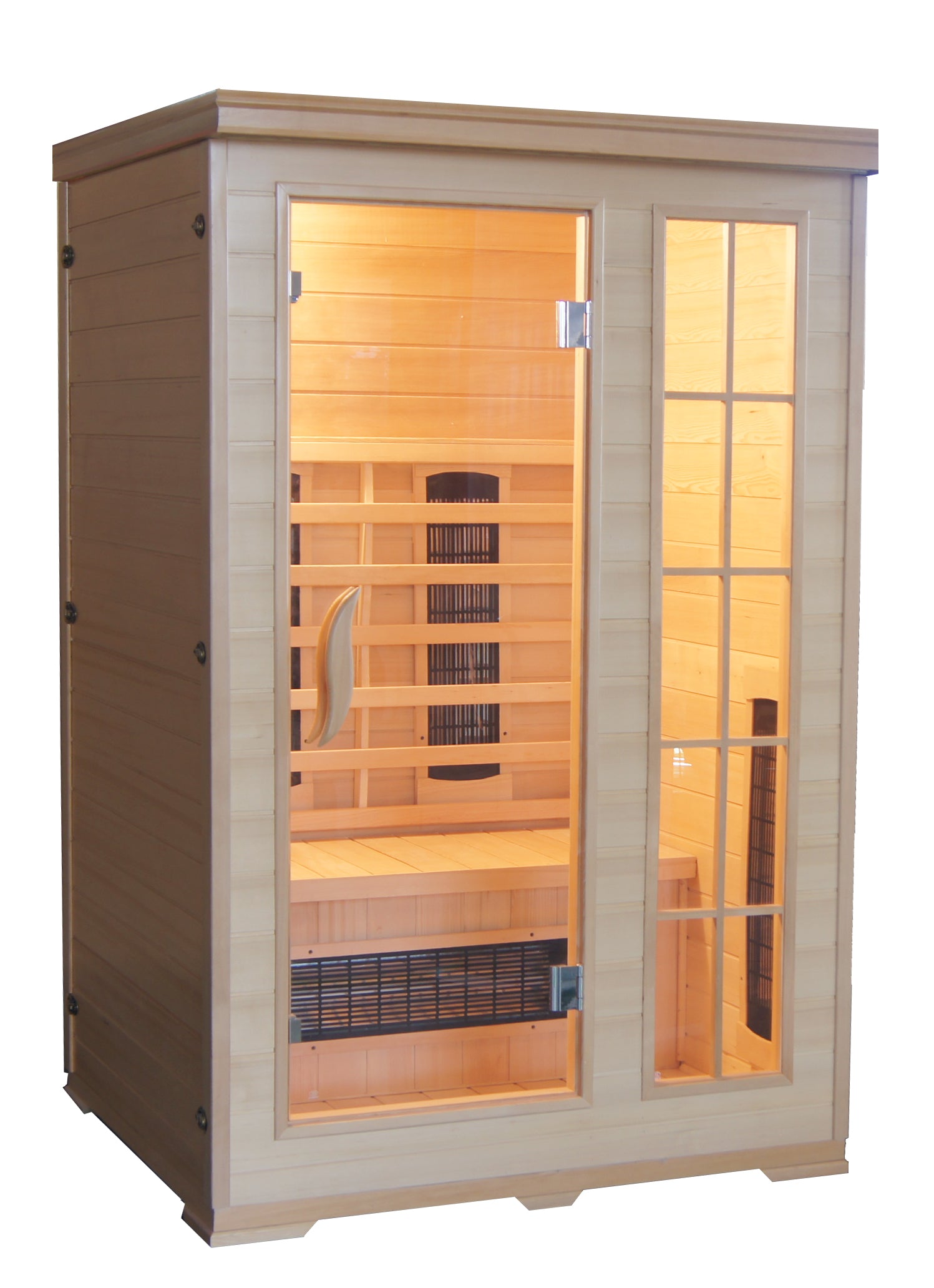 Sanotechnik Infrarotkabine KOMBI für 2 Personen, 5 Keramikstrahler+2 Carbon Heizplatten, Farblichtherapie, Audiosystem, Lüftung und elektronisches Bedienelement  