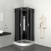 Sanotechnik TREND 3 Rundduschkabine mit Touchscreen, Jet Edelstahlmassagedüsen, Handbrause, Regendusche, Bluetooth, Radio und Ventilator. Doppelrollen und Sicherheitsglas