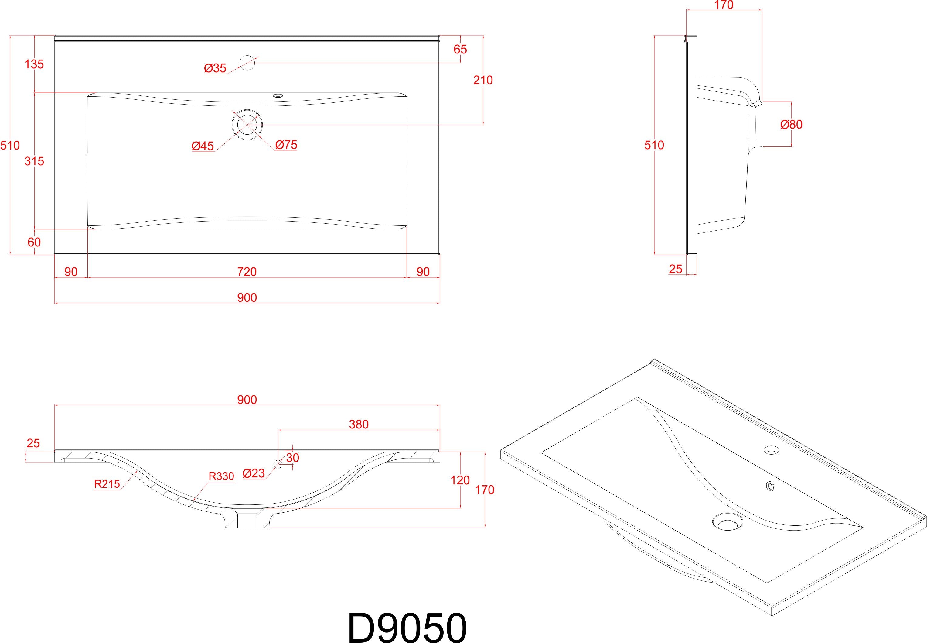 Sanotechnik Auflagewaschtisch aus Kunstmarmor Sanotechnik