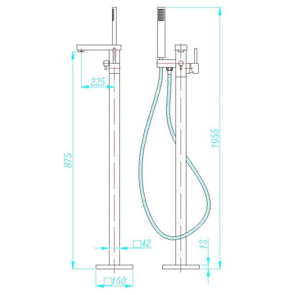Badewannen Standarmatur Gent - Skizze mit Abmessungen