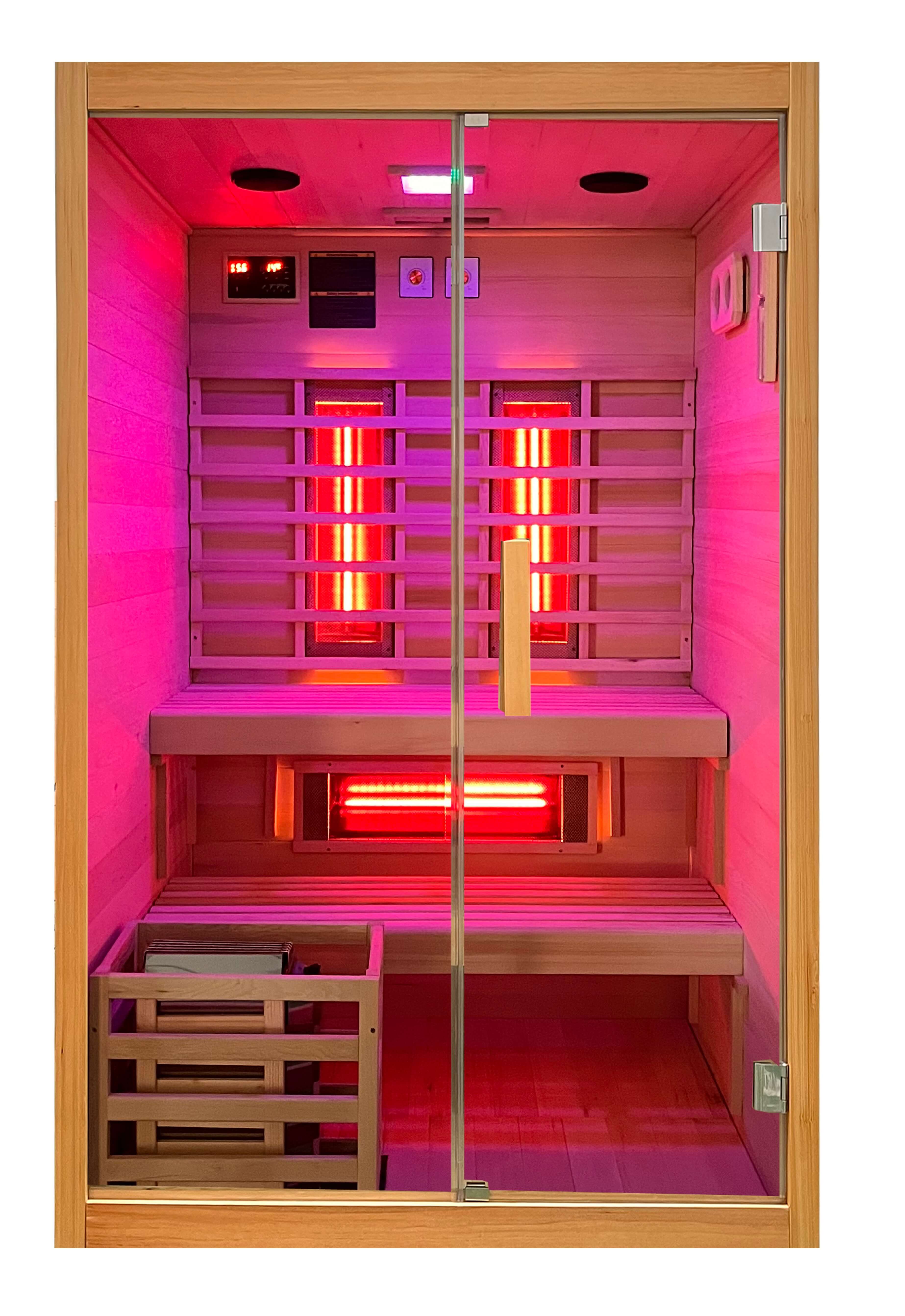 Infrarotkabine & Sauna TWINCOMBI - Frontansicht - Licht: Lila