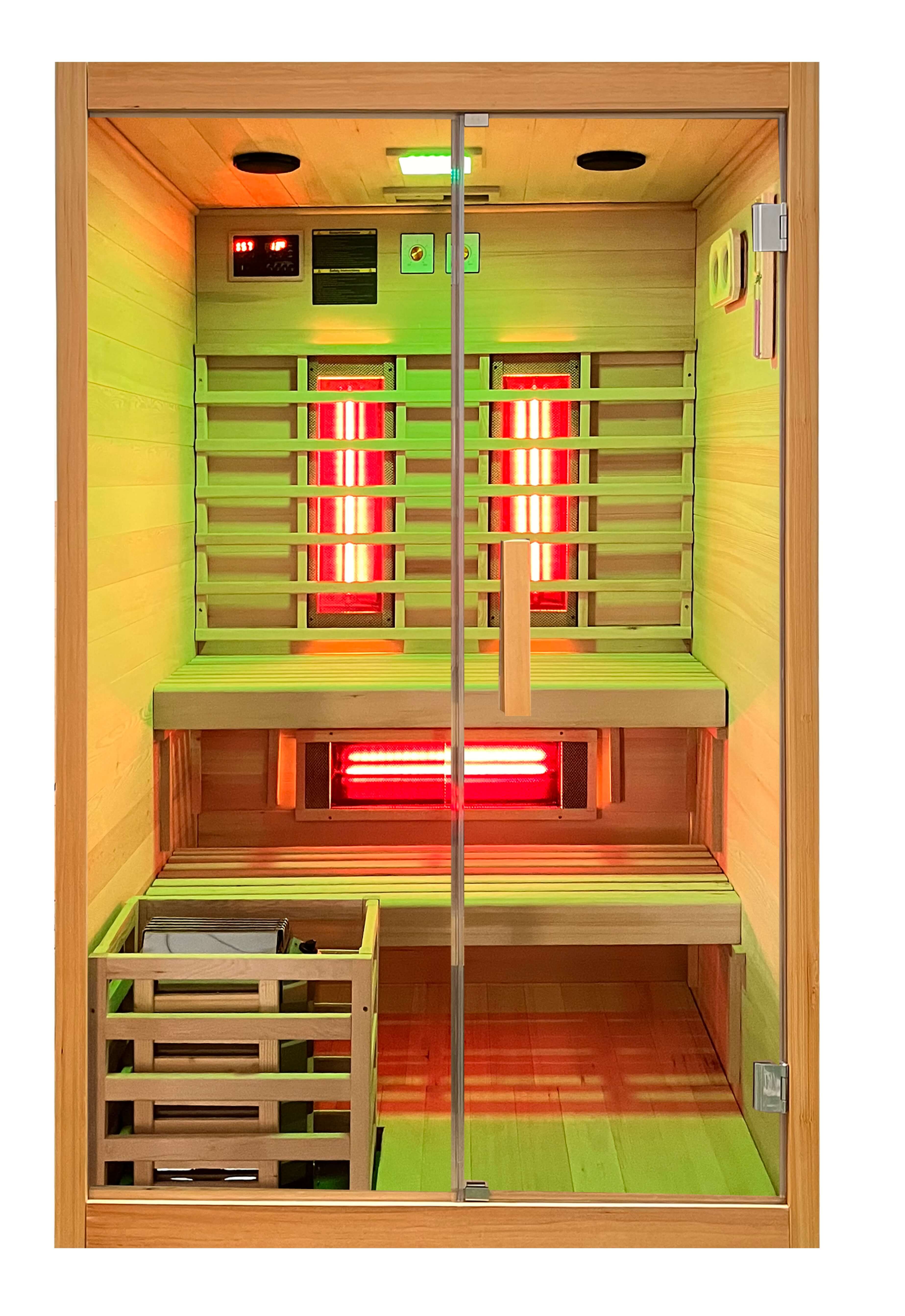 Infrarotkabine & Sauna TWINCOMBI - Frontansicht - Licht: Gelb