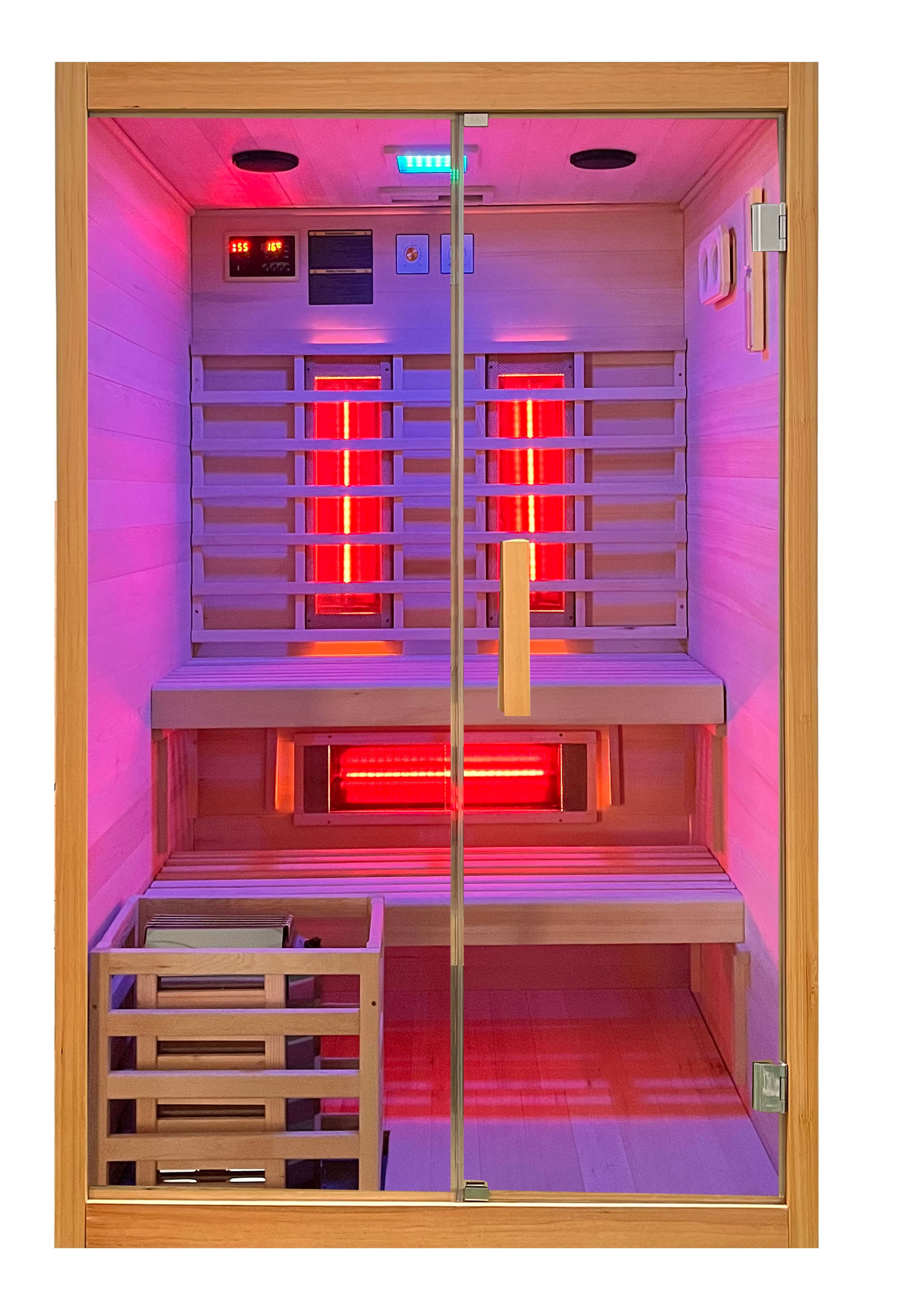 Infrarotkabine & Sauna TWINCOMBI - Frontansicht - Licht: Blau