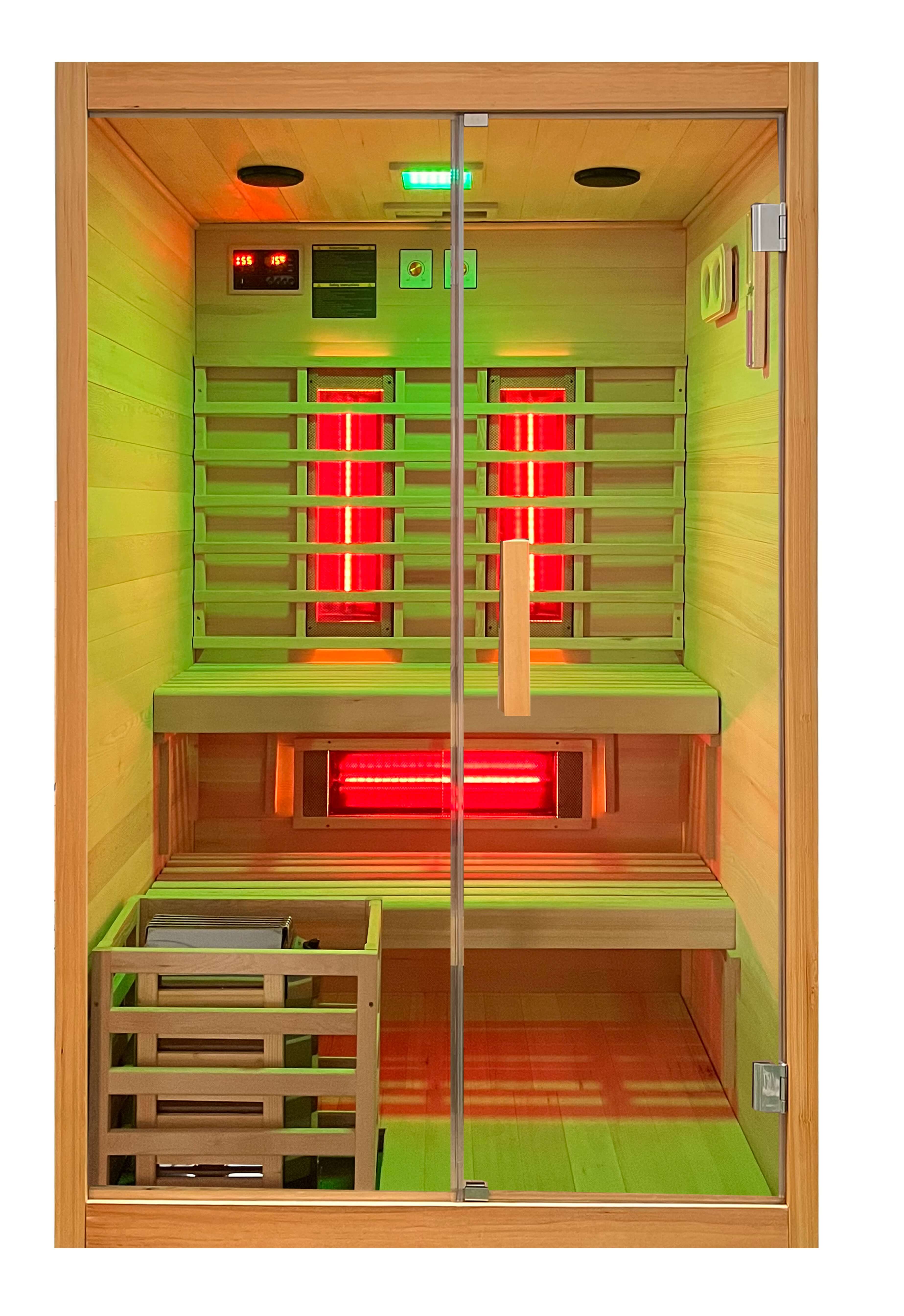 Infrarotkabine & Sauna TWINCOMBI - Frontansicht - Licht: Grün
