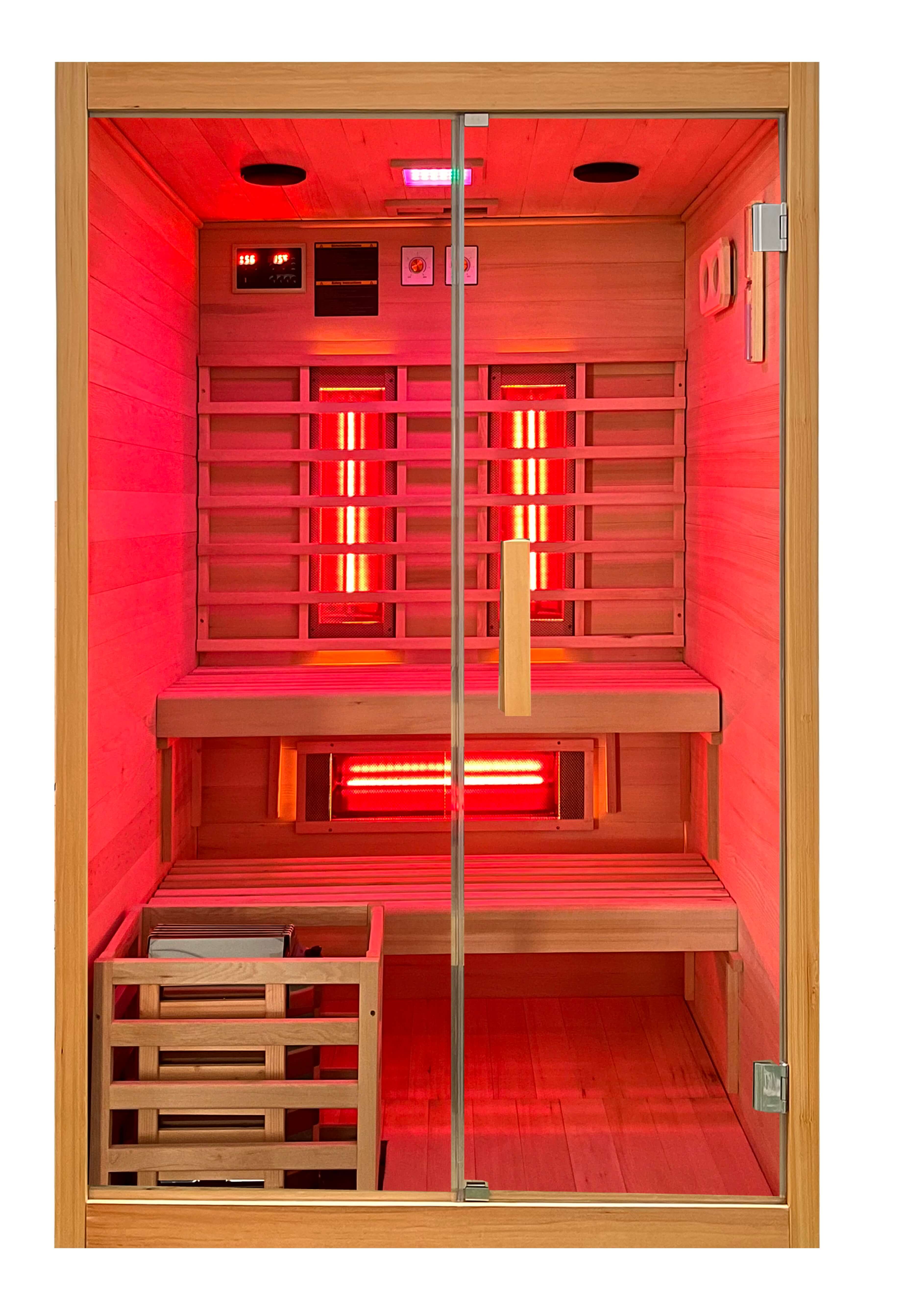 Infrarotkabine & Sauna TWINCOMBI - Frontansicht - Licht: Rot