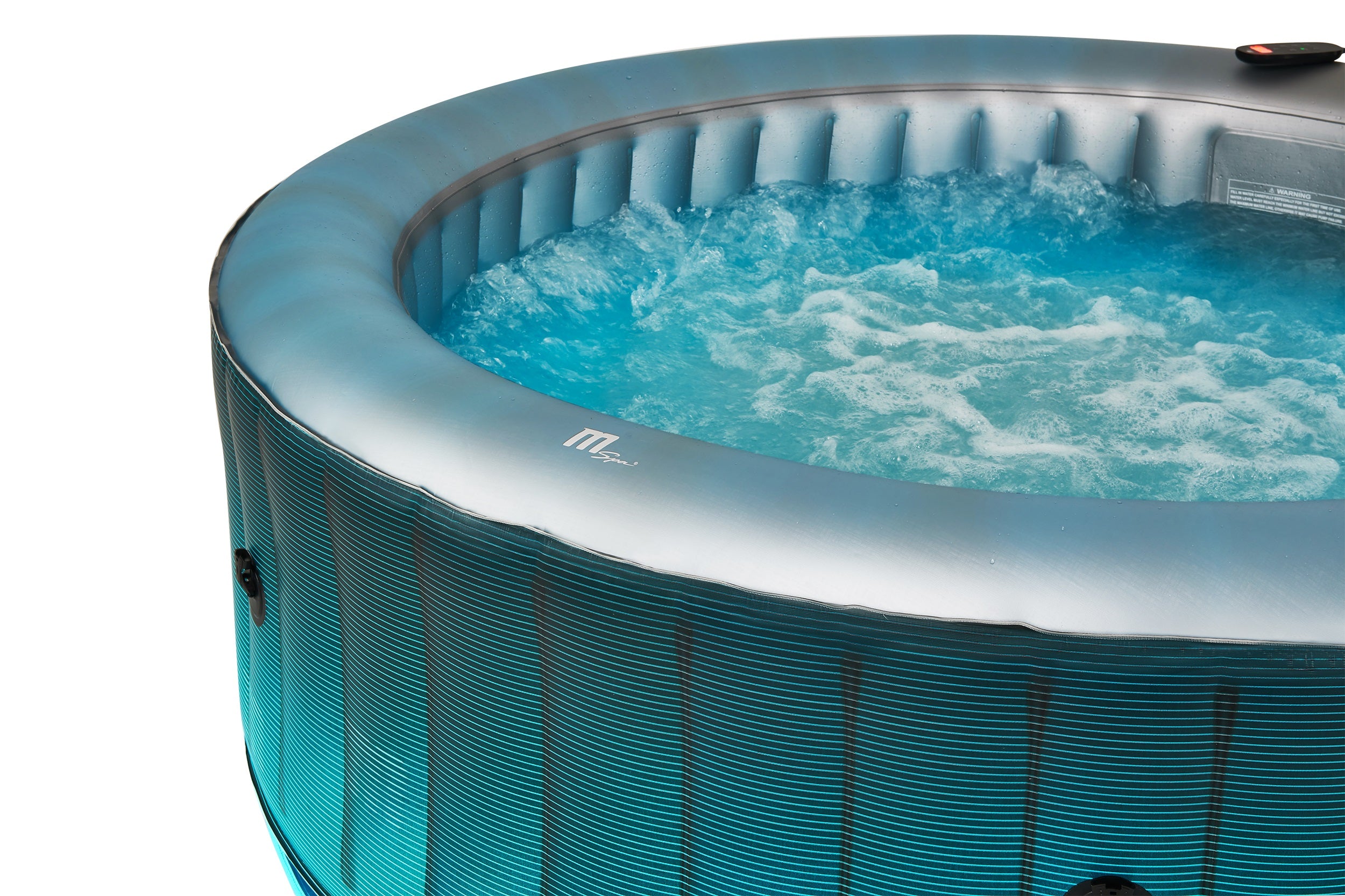 Sanotechnik Aufblasbarer MSpa Whirlpool STARRY - Außenansicht mit weißem Hintergrund, eingeschalten mit Fernbedienung