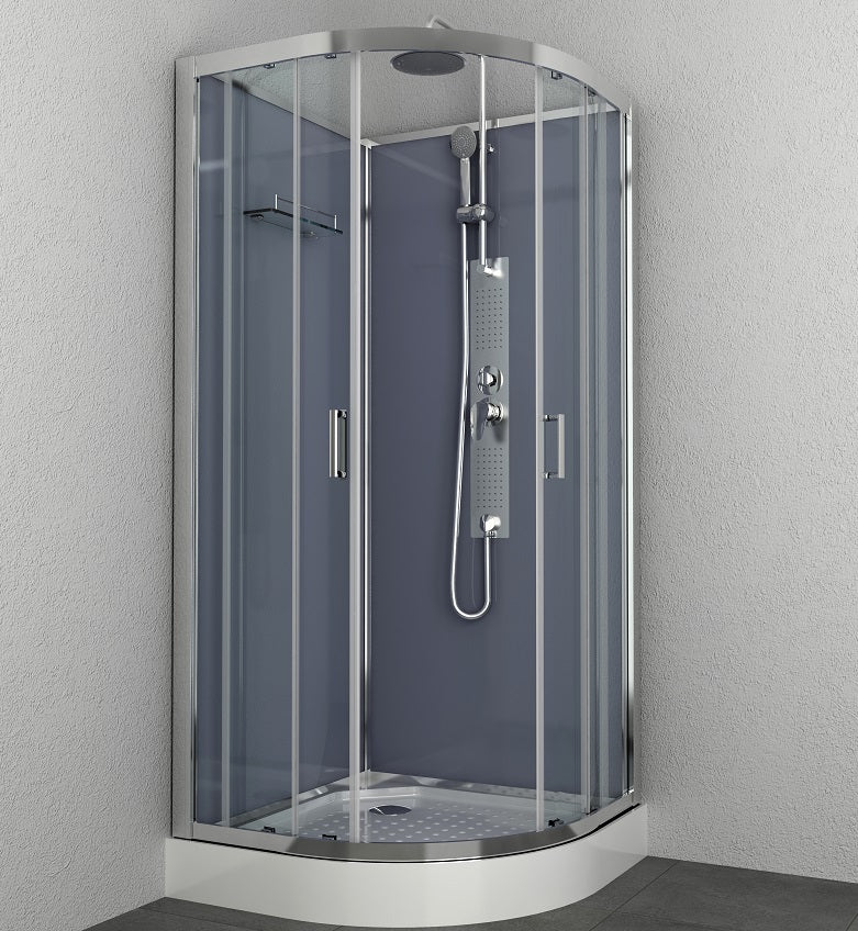 Sanotechnik SAMBA Rundduschkabine mit Jet-Edelstahl Massagedüsen, Handbrause und Kopfbrause. Glasablage und Sicherheitsglas