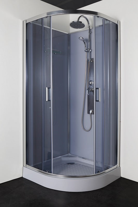 Sanotechnik SAMBA Rundduschkabine mit Jet-Edelstahl Massagedüsen, Handbrause und Kopfbrause. Glasablage und Sicherheitsglas  