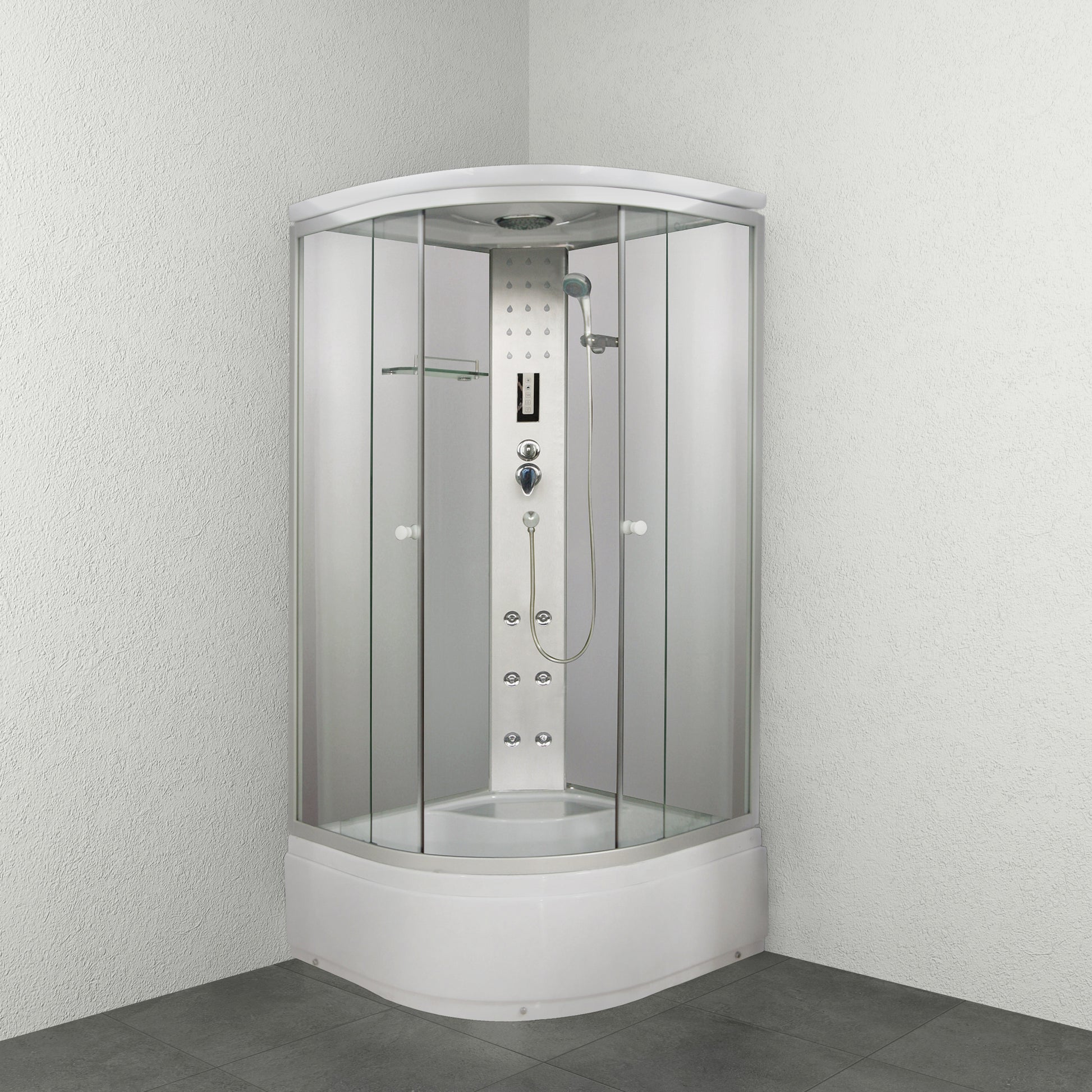 Sanotechnik PR55 Rundduschkabine mit Touchpaneel,  6  Massagedüsen, Handbrause und Regendusche. Glasablage,  Sicherheitsglas und Radio 