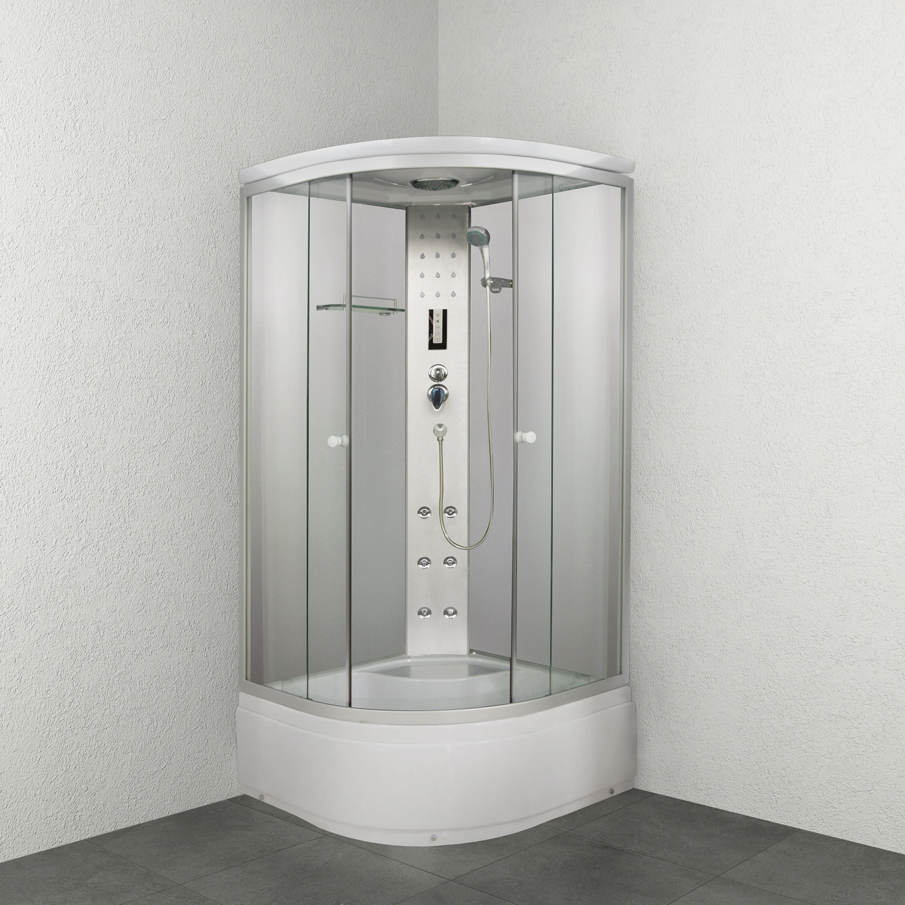 Sanotechnik PR55 Rundduschkabine mit Touchpaneel,  6  Massagedüsen, Handbrause und Regendusche. Glasablage,  Sicherheitsglas und Radio 