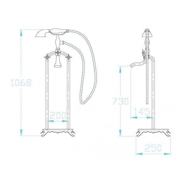 Skizze mit Abmessungen von Badezimmer Standarmatur Retro