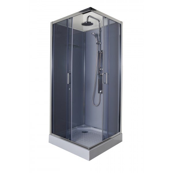 Sanotechnik LIMBO Eckduschkabine mit Jet-Edelstahl Massagedüsen, Handbrause und Kopfbrause. Ablage und Sicherheitsglas 