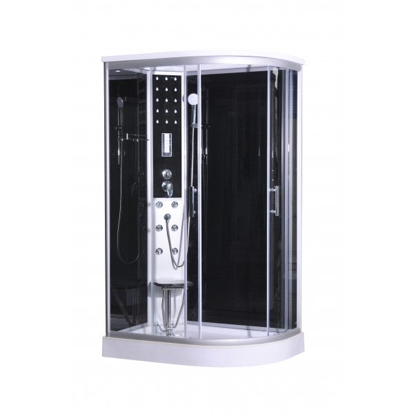 Sanotechnik VARIO RIGHT - Komplettduschkabine mit Massagedüsen, Handbrause, Kopfbrause, Ventilator, Radio, Deckenbeleuchtung und Touchscreen. Ablage und Sicherheitsglas