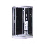 Sanotechnik VARIO LEFT -  Komplettduschkabine mit Massagedüsen, Handbrause, Kopfbrause, Ventilator, Radio, Deckenbeleuchtung und Touchscreen. Ablage und Sicherheitsglas 