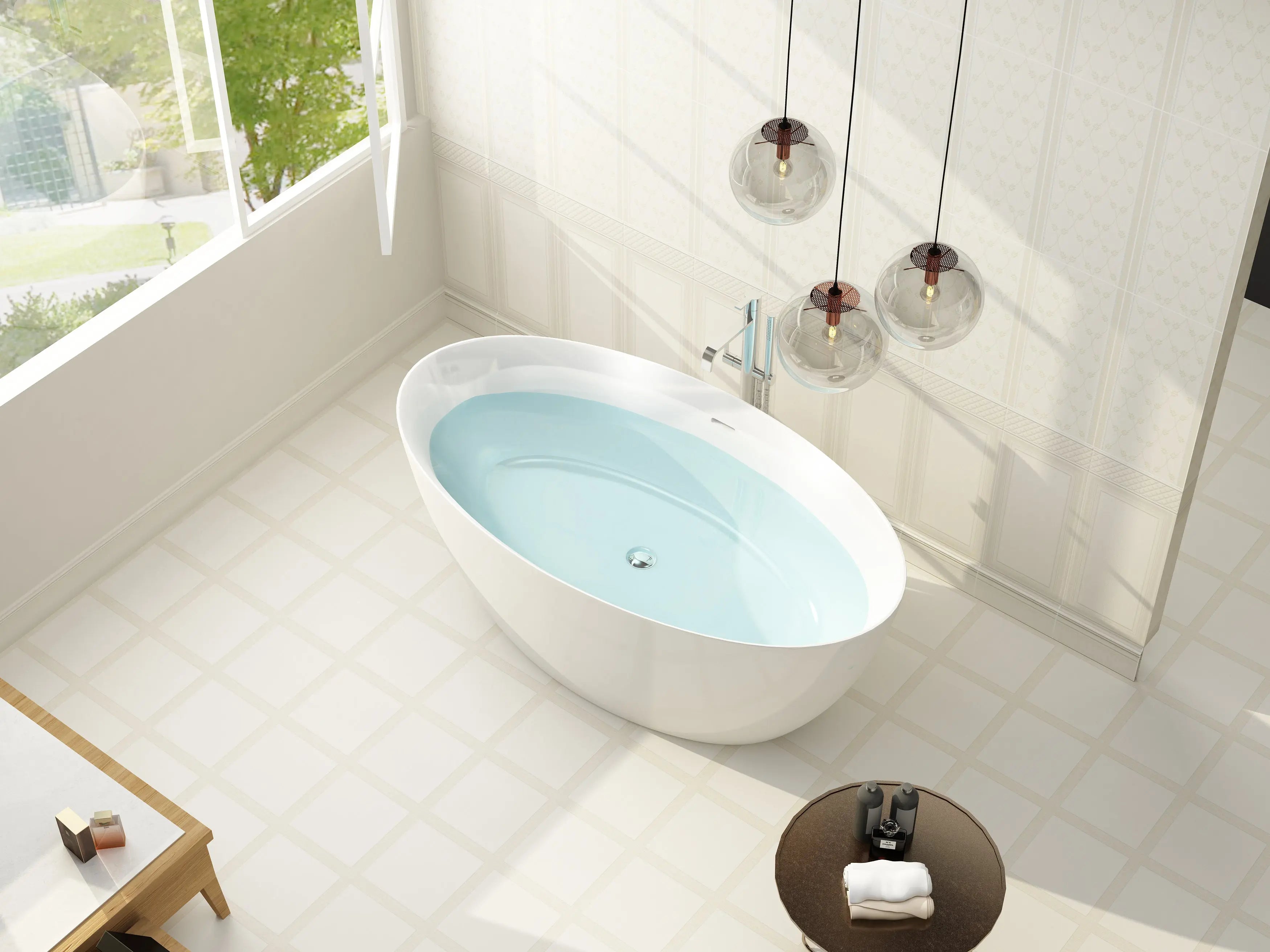 MIAMI Badewanne - Freistehend in Weiss mit eingelassenem Wasser