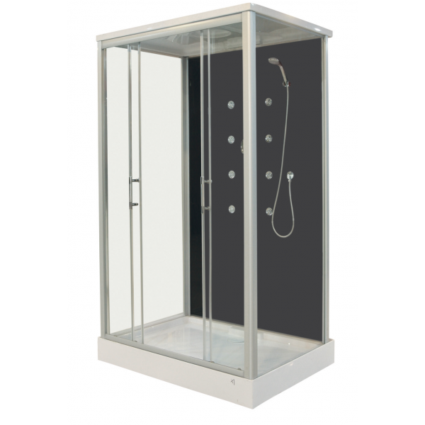 Sanotechnik ROXANA Eckduschkabine mit Alu Profilen, Massagedüsen, Handbrause, Regendusche und Sicherheitsglas