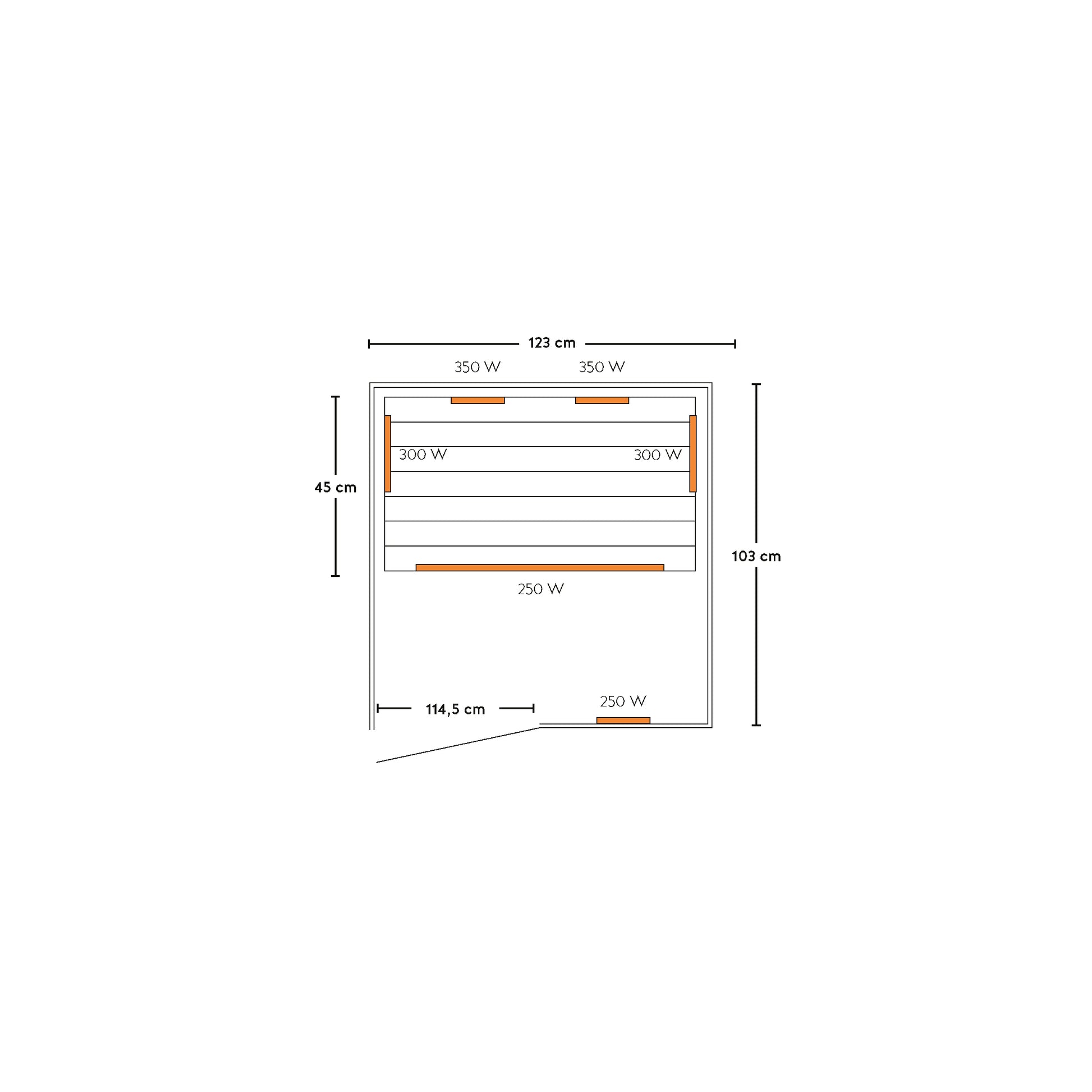 Maßplan - Länge x Breite - Anordnung der Infrarotstrahler