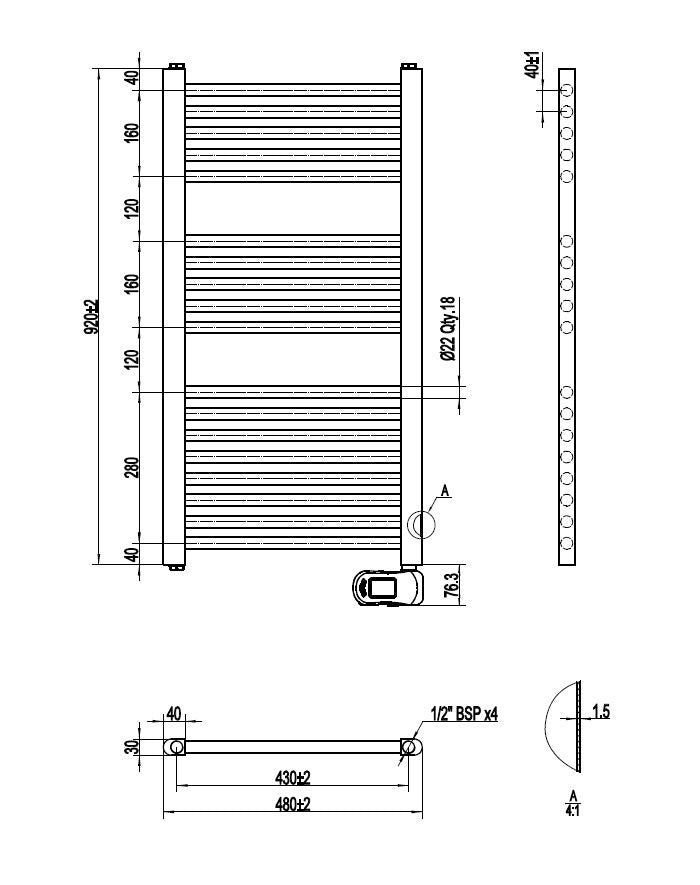 Elektro Design Heizkörper - UNO in Weiß - Abmessung: U90