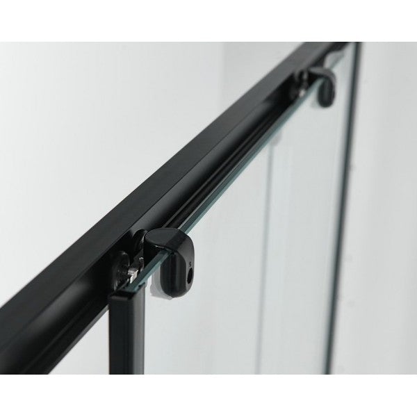 Sanotechnik EPIC 3 Eckduschkabine mit schwarzen Alu Profilen, Massagedüsen, Handbrause, Kopfbrause, Glasablage und Sicherheitsglas.