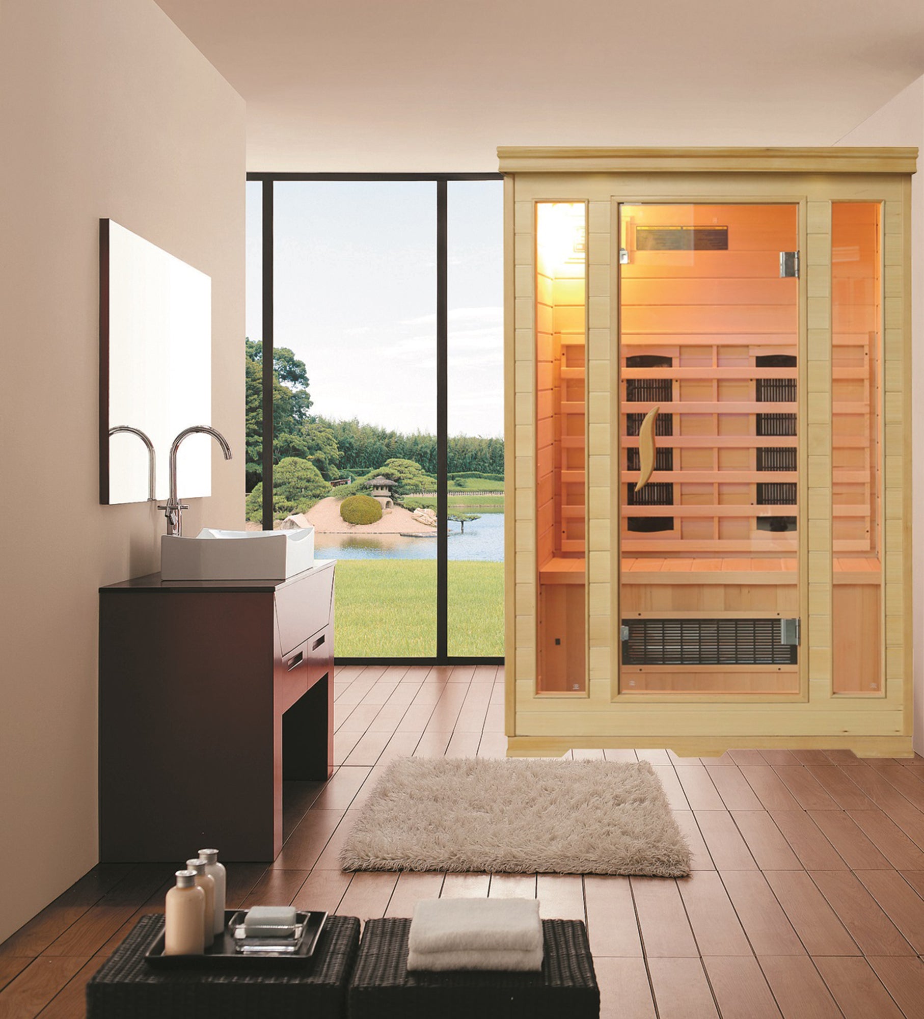 Sanotechnik Infrarotkabine CARMEN für 2 Personen mit 5 Keramikstrahler, Farblichttherapie, Audiosystem und elektronisches Bedienelement