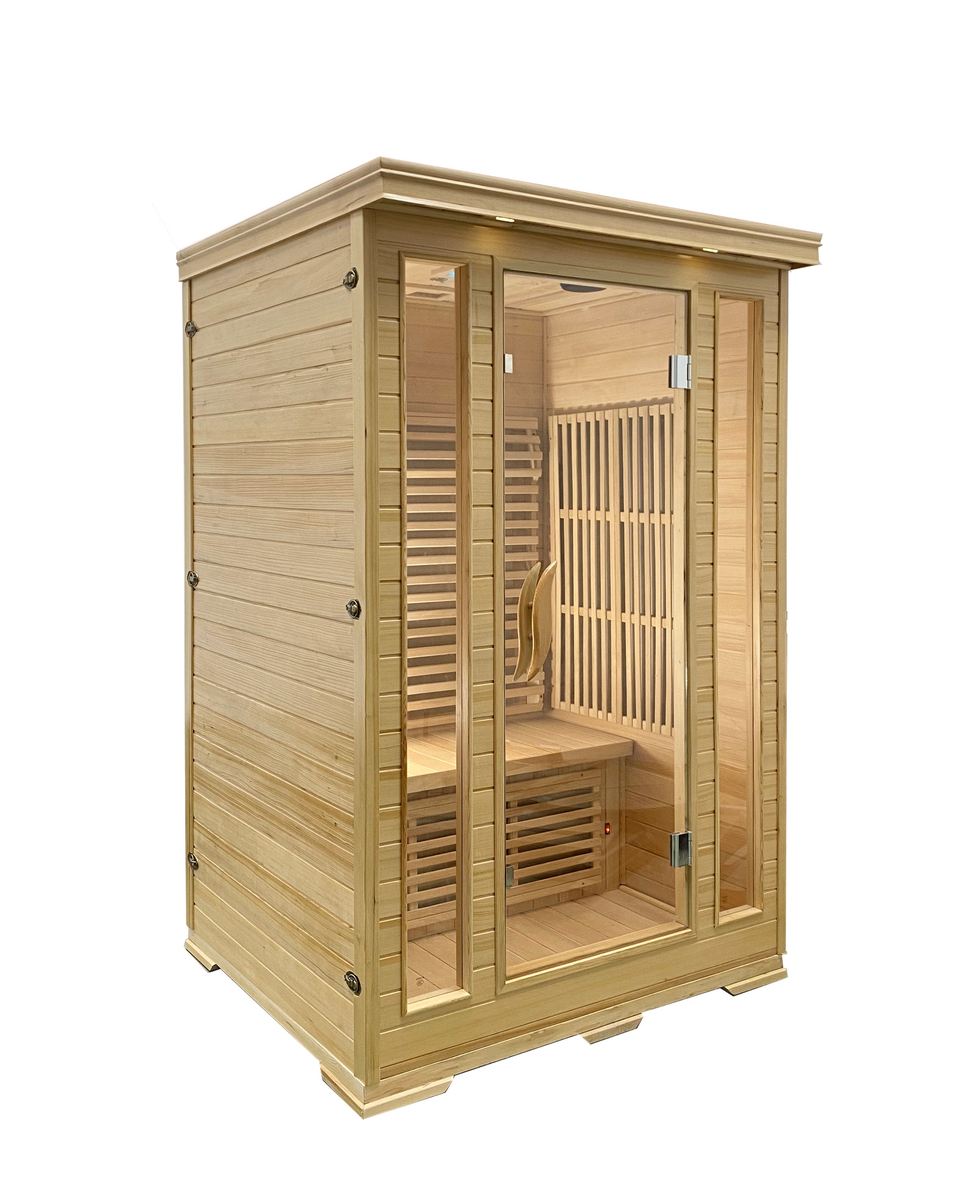 Sanotechnik Infrarotkabine KOMFORT für 2 Personen mit 7 carbon-Magnesium Heizplatten, Farblichttherapie, Lüftung, Audiosystem und elektronisches Bedienelement