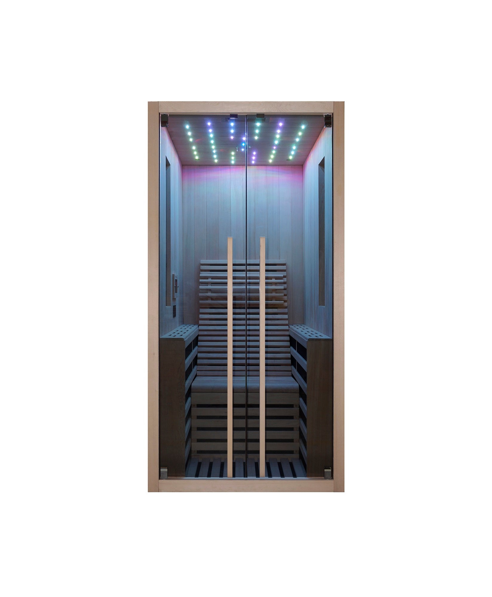 Sanotechnik Infrarotkabine CARBON 1 für 1 Person mit 8 Carbon Heizplatten, Audiosystem, LED Beleuchtung, ergonomischer Relax Sitz und elektronischen Bedienelement 