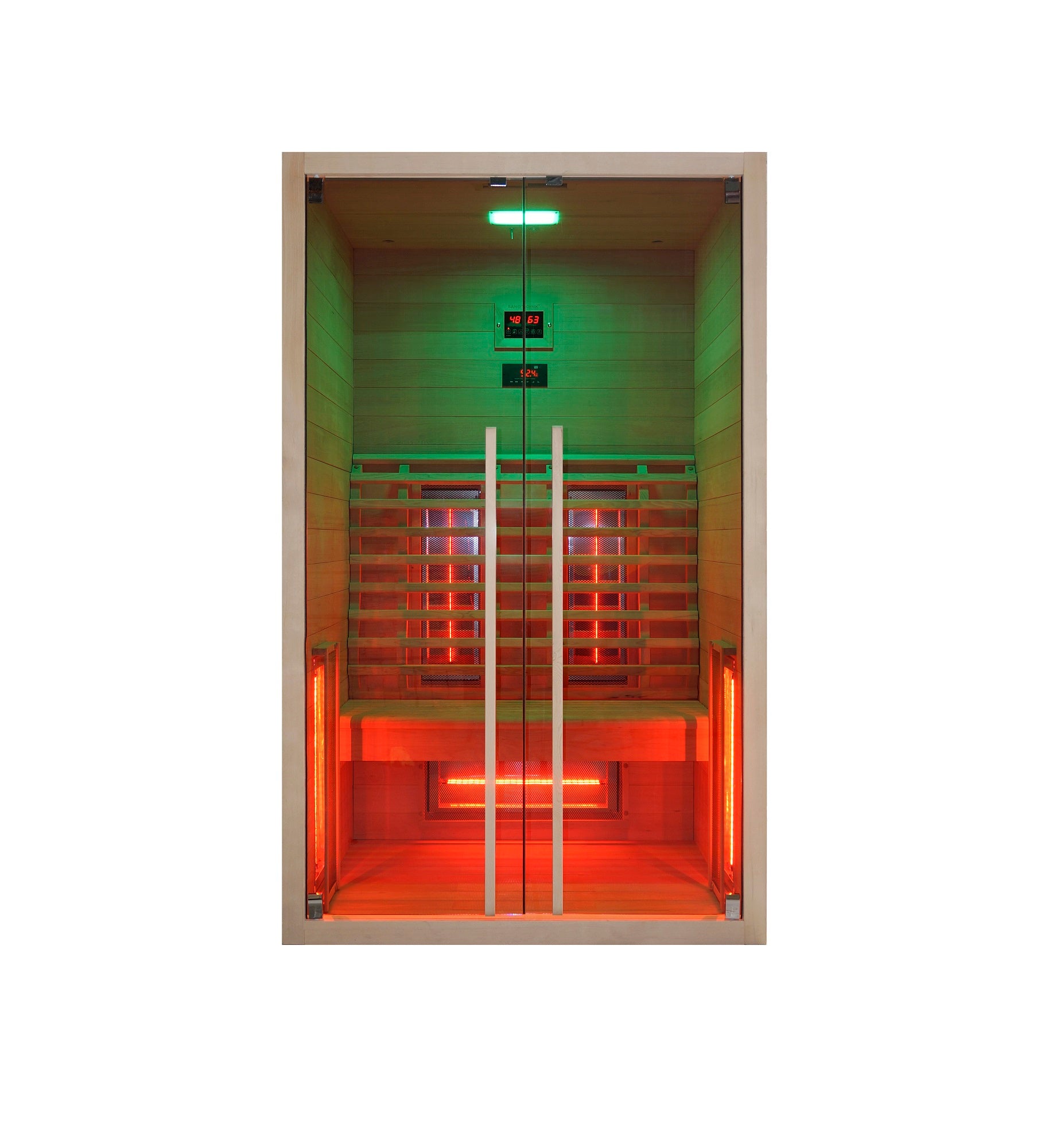 Sanotechnik Infrarotkabine RUBY 2 für 2 Personen mit 5 Vollspektrumstrahler, Farblichttherapie, LED Beleuchtung, Audio System und elektronisches Bedienelement