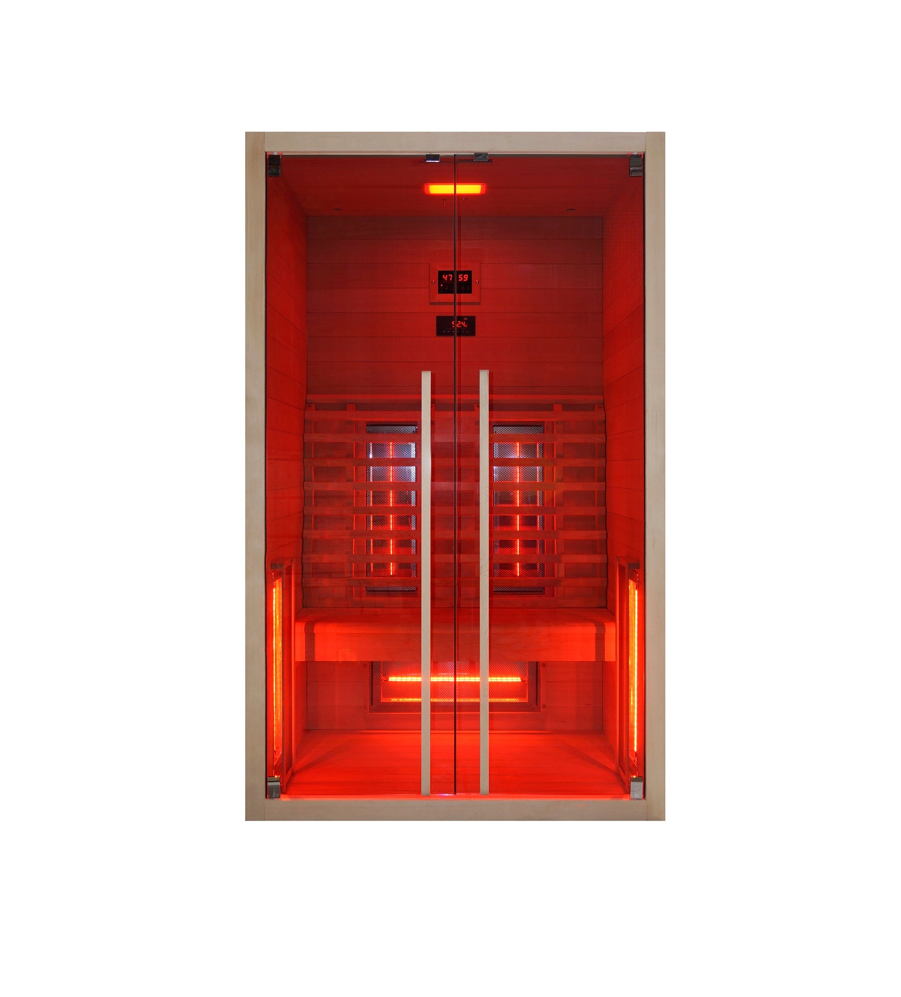 Sanotechnik Infrarotkabine RUBY 2 für 2 Personen mit 5 Vollspektrumstrahler, Farblichttherapie, LED Beleuchtung, Audio System und elektronisches Bedienelement