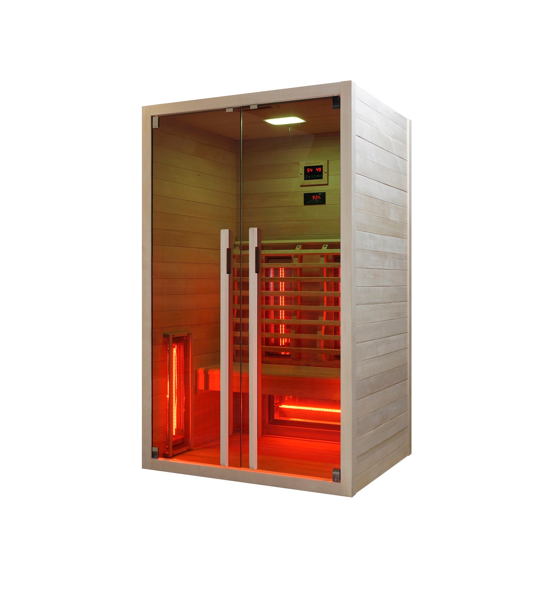 Sanotechnik Infrarotkabine RUBY 2 für 2 Personen mit 5 Vollspektrumstrahler, Farblichttherapie, LED Beleuchtung, Audio System und elektronisches Bedienelement