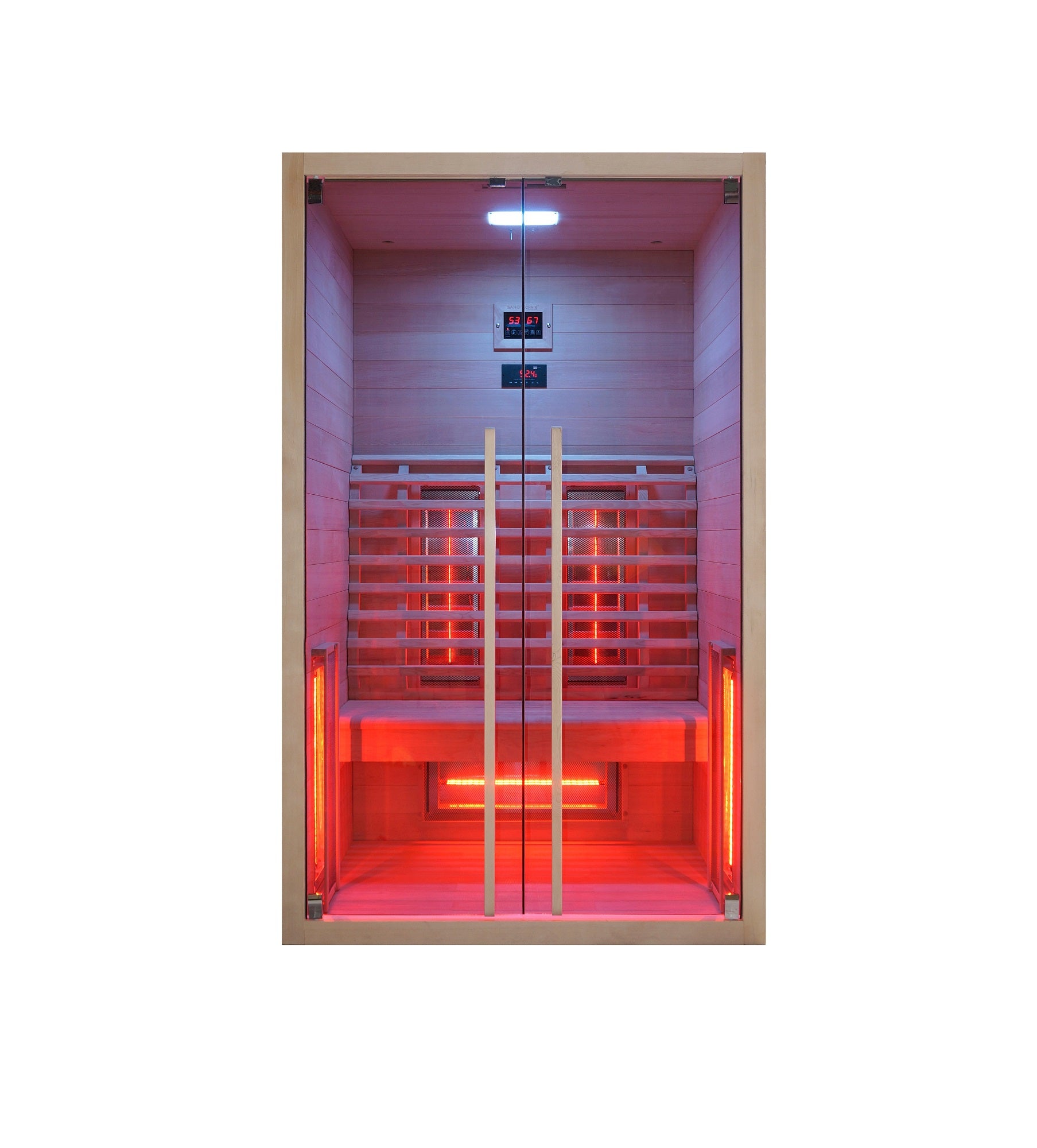Sanotechnik Infrarotkabine RUBY 2 für 2 Personen mit 5 Vollspektrumstrahler, Farblichttherapie, LED Beleuchtung, Audio System und elektronisches Bedienelement 