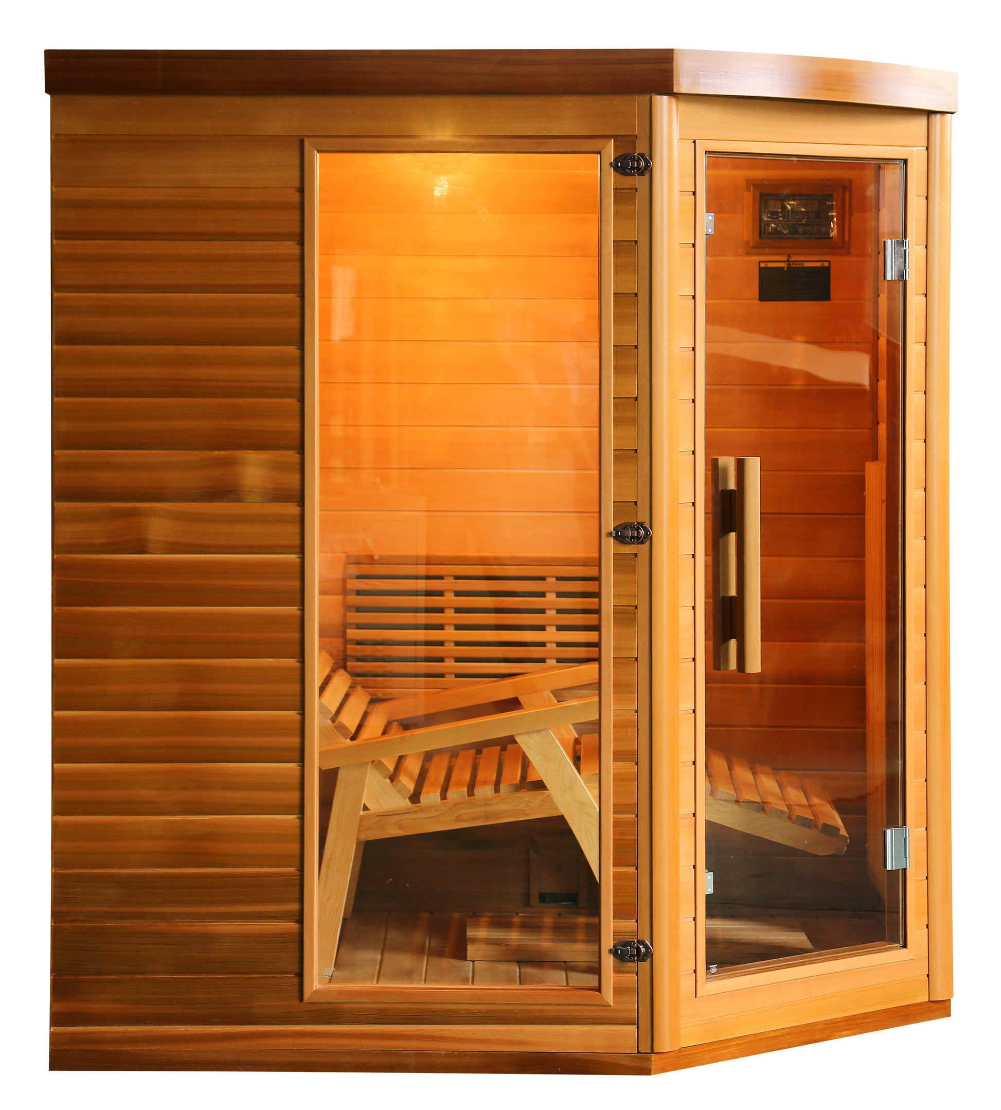 Sanotechnik Infrarotkabine OPTIMAL für 2 Personen mit 7 Carbon-Magnesium Heizplatten, Farblichttherapie, Audiosystem, Lüftung, elektronisches Bedienelement und Relax Stuhl und Spezial Hocker