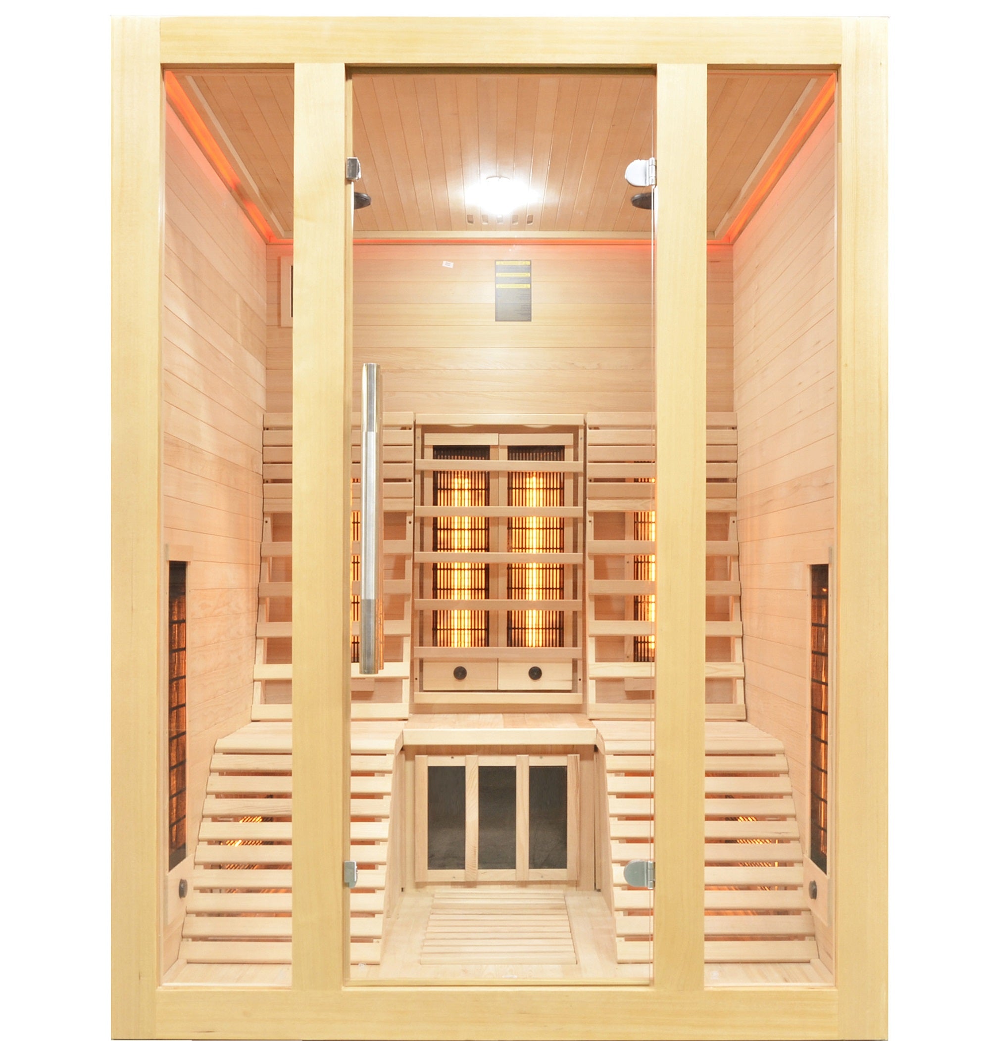 Sanotechnik Infrarotkabine OSLO für 2 Personen mit 8 Vollspektrumstrahler + 2 Carbon-Magnesium Heizplatten, Farblichttherapie, ergonomische Sitze + Rückenlehne, LED Beleuchtung und elektronisches Bedienelement  