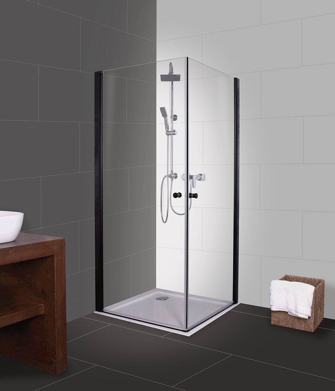 Sanoflex Duschkabine BRAVA BLACK - Schwingtür Sanoflex
