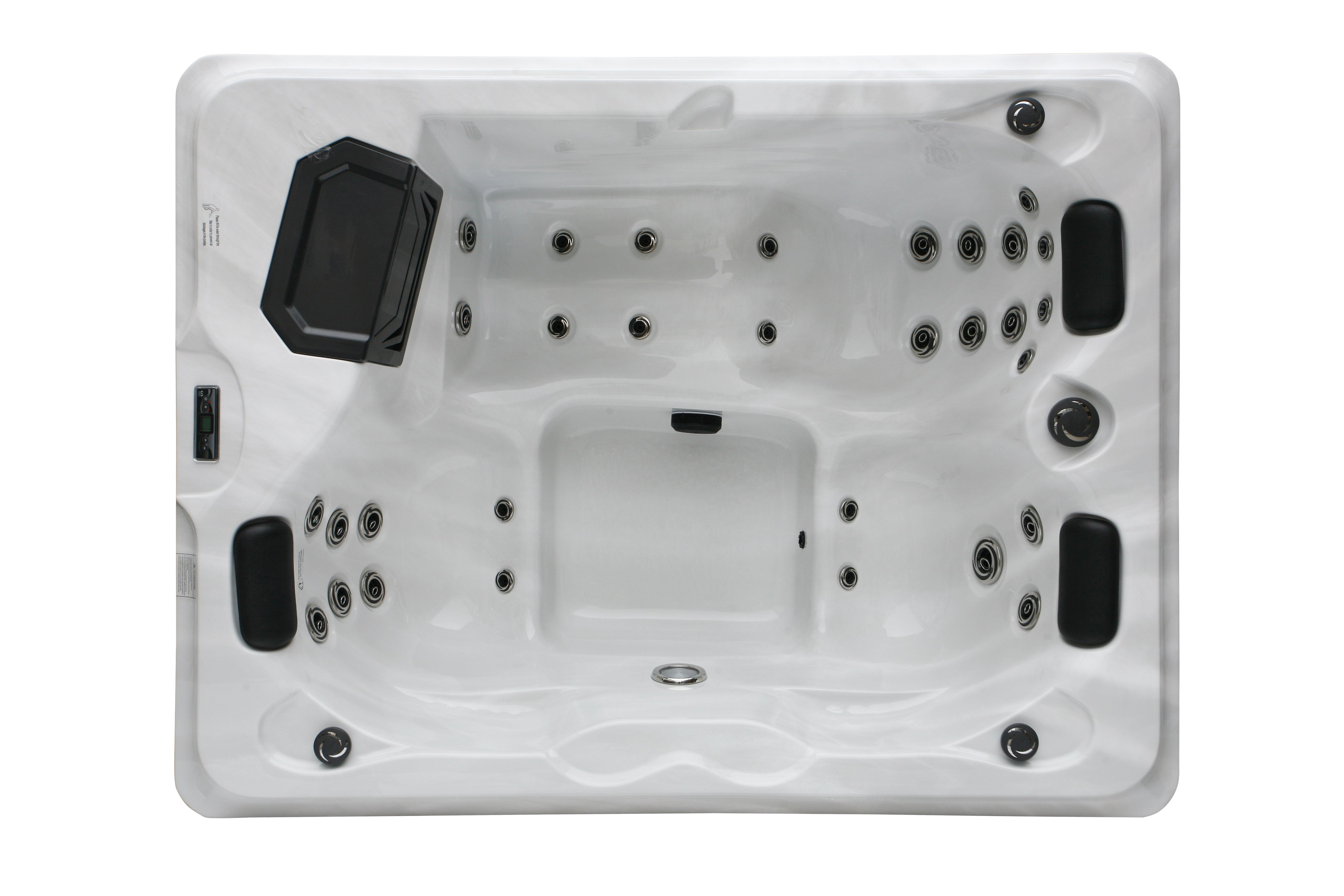 Sanotechnik Outdoor Whirlpool FIJI - Sterling Silver - Ansicht von oben - 31 Massagedüsen für 3 Personen, Bluetooth Audiosystem, LED Beleuchtung, WiFi Fernbedienung