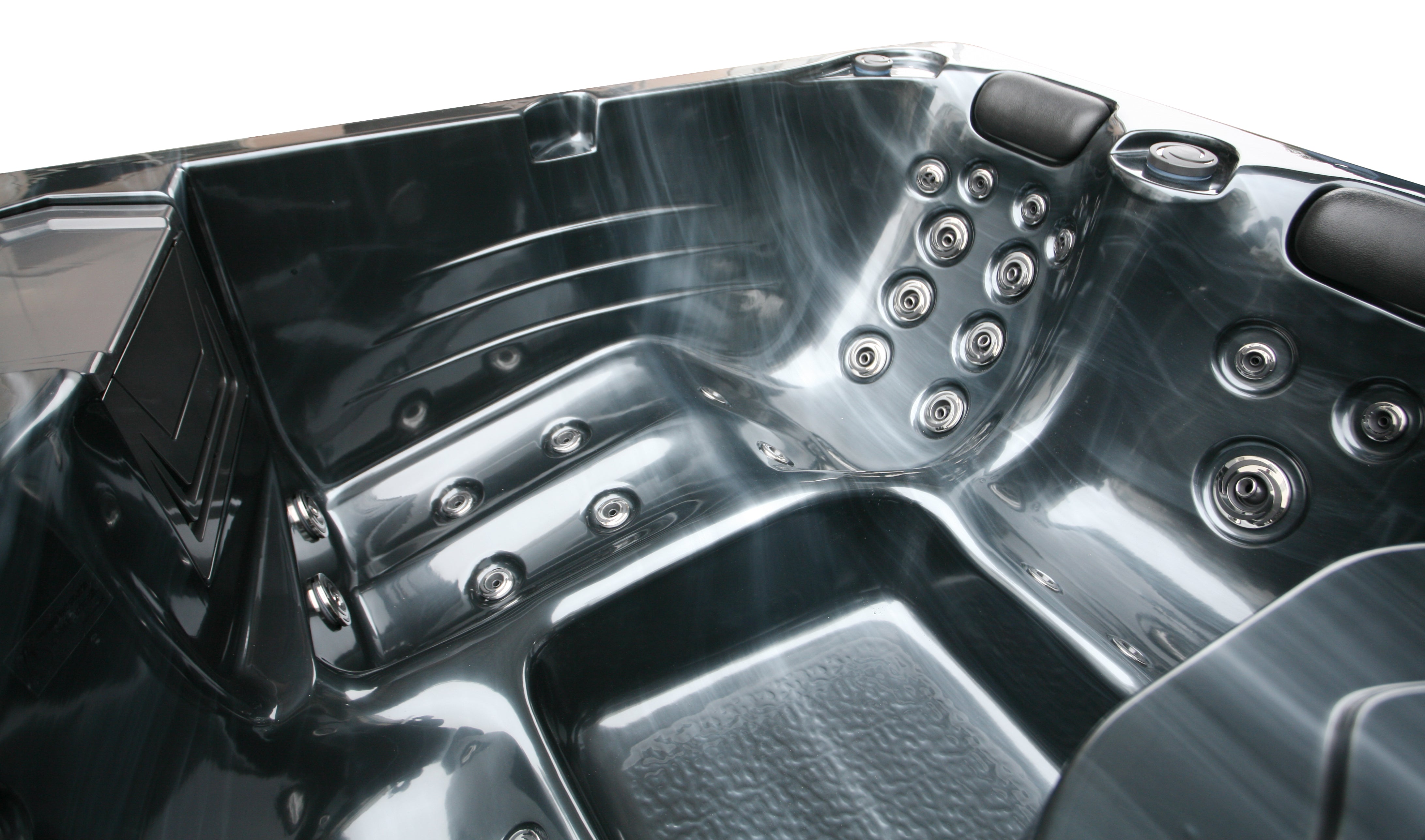 Sanotechnik Outdoor Whirlpool FIJI - Perl Shadow Grau - Sitzplatz Ansicht - Mit Massagedüsen, Bluetooth Audiosystem, LED Beleuchtung, WiFi Fernbedienung